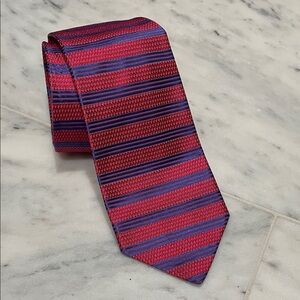 Turnbull & Asser Red and Blue Striped Tie Silk woven